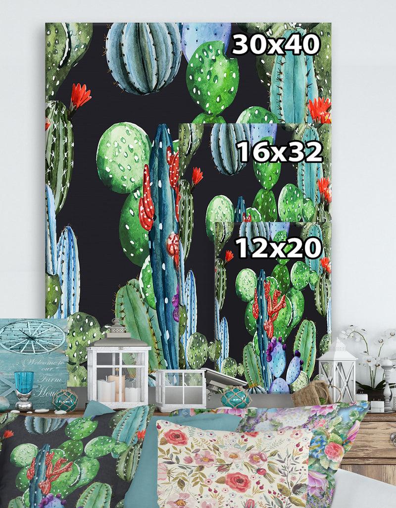 DesignQ Watercolor Cactus Pattern - Cottage Canvas Wall Art