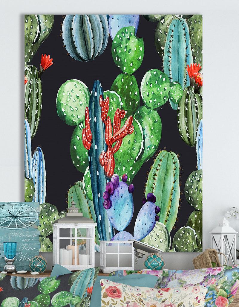 DesignQ Watercolor Cactus Pattern - Cottage Canvas Wall Art