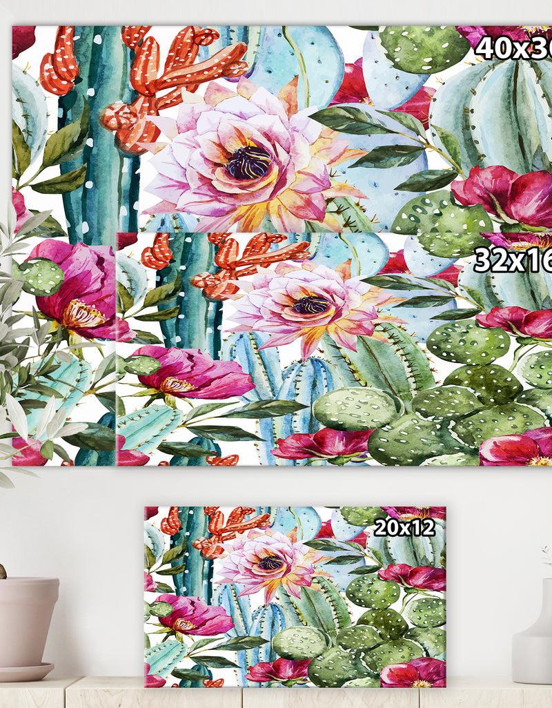 DesignQ Watercolor Cactus Pattern - Tropical Canvas Wall Art