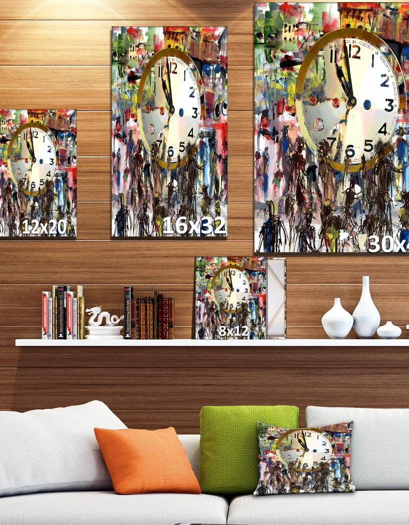 DesignQ Watercolor CLock - Contemporary Painting Print On Wrapped Canvas