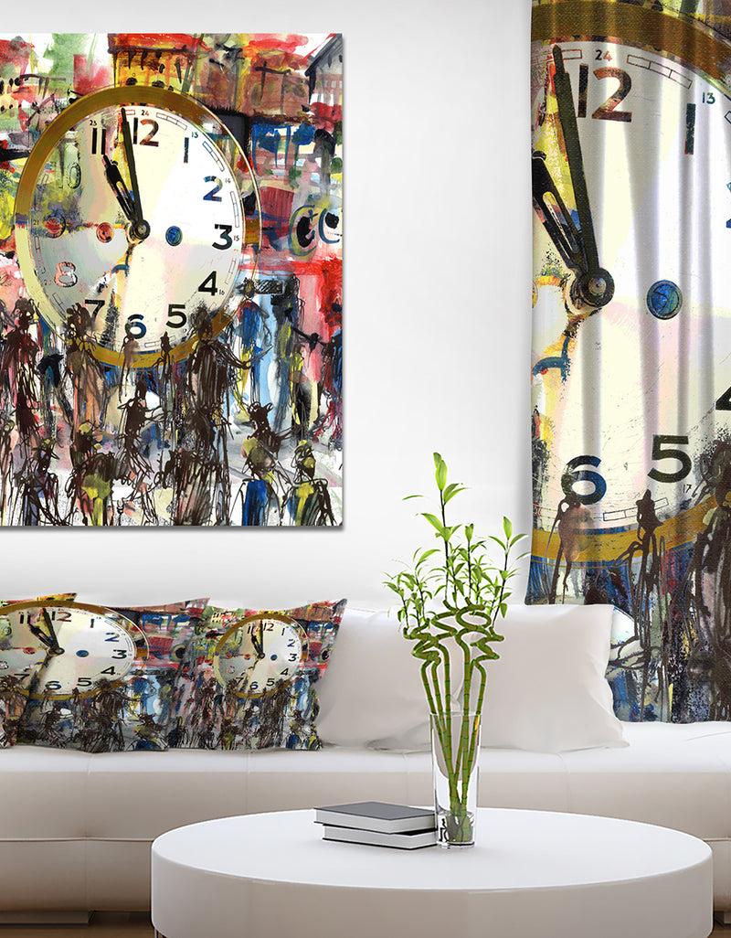 DesignQ Watercolor CLock - Contemporary Painting Print on Wrapped Canvas