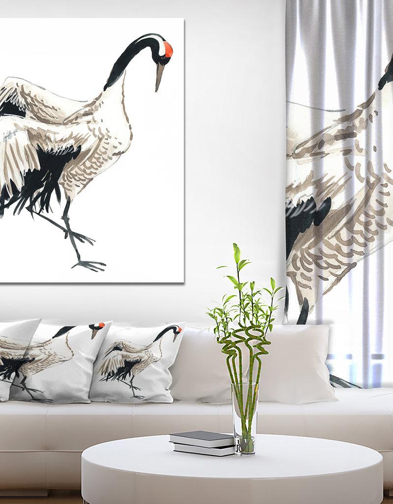 DesignQ Watercolor crane bird - Animals Painting Print on Wrapped Canvas