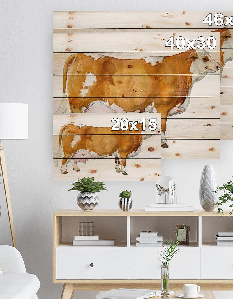 DesignQ Watercolor Dairy Cow - Farmhouse Animal Painting Print On Natural Pine Wood