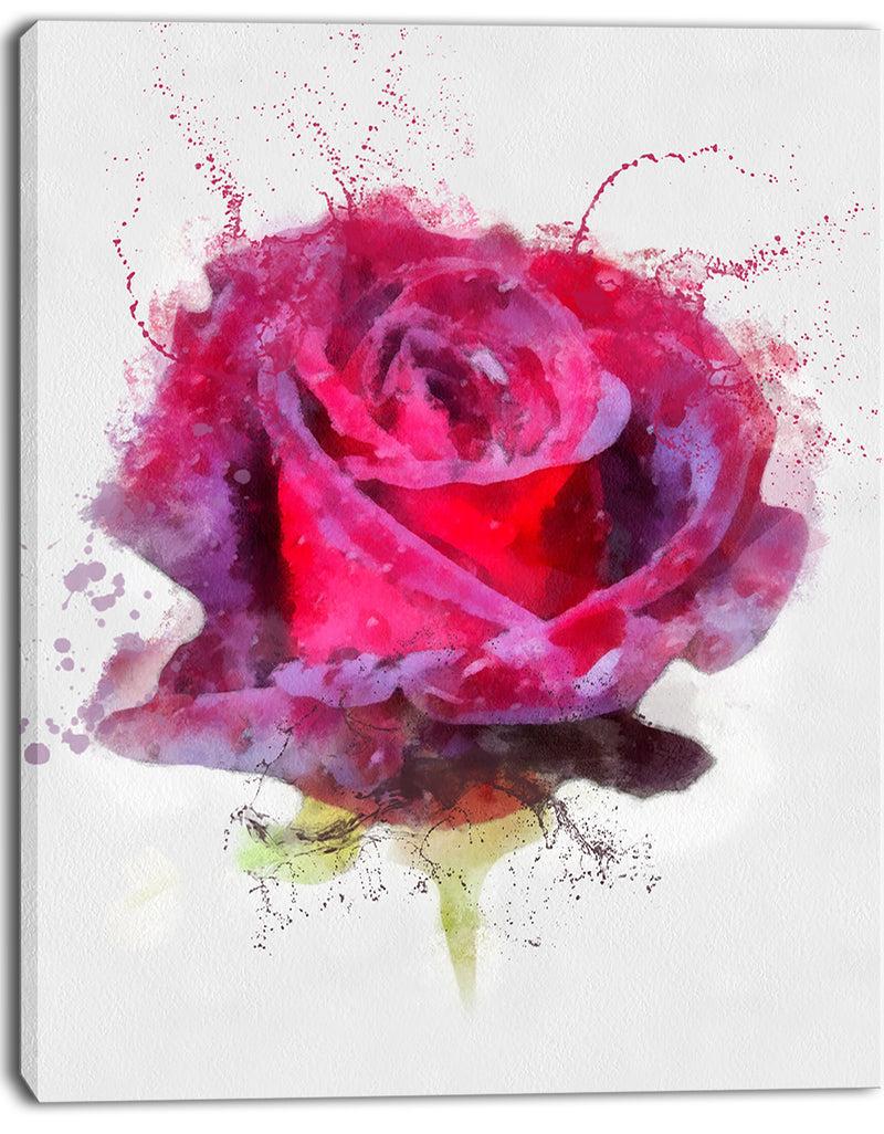 DesignQ Watercolor Dark Red Rose Sketch - Floral Canvas Artwork Print