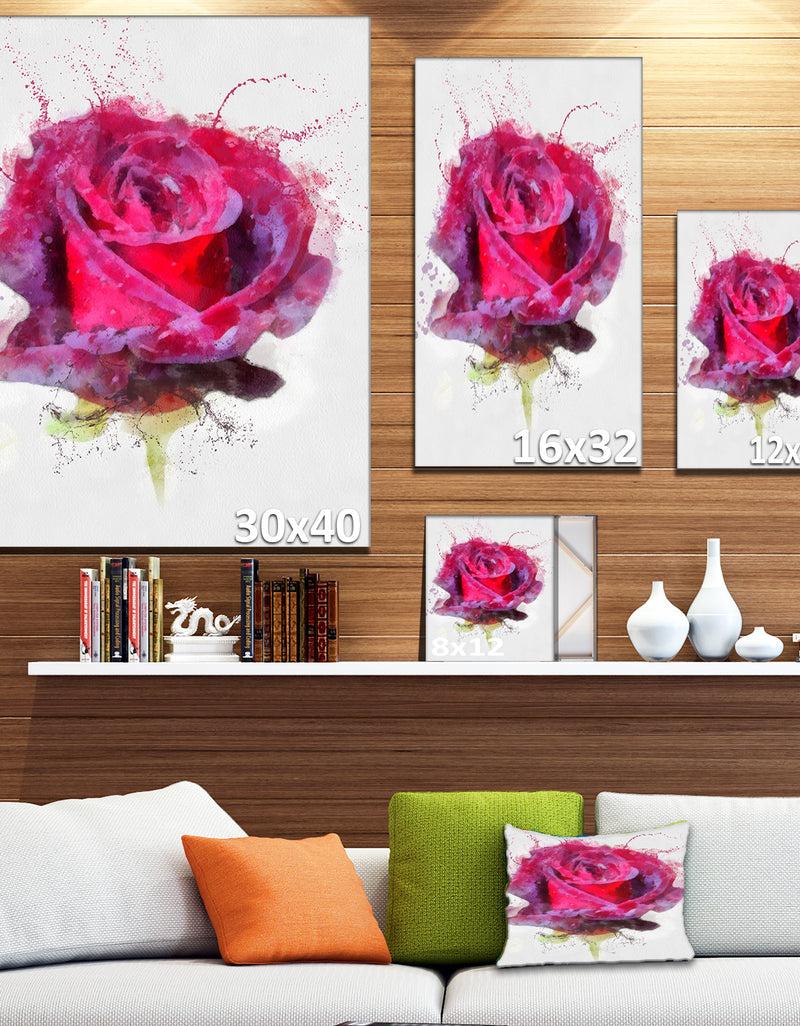 DesignQ Watercolor Dark Red Rose Sketch - Floral Canvas Artwork Print