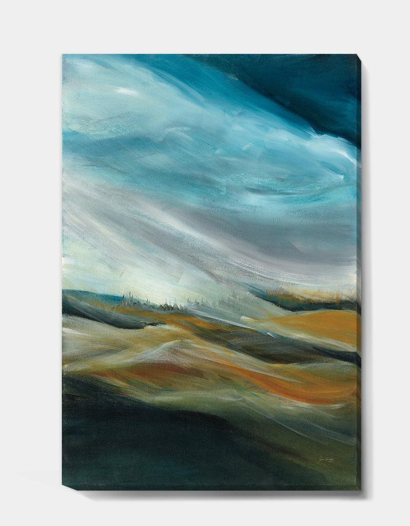 DesignQ Watercolor Desert Storm Abstract Blue - Cottage Premium Canvas Wall Art