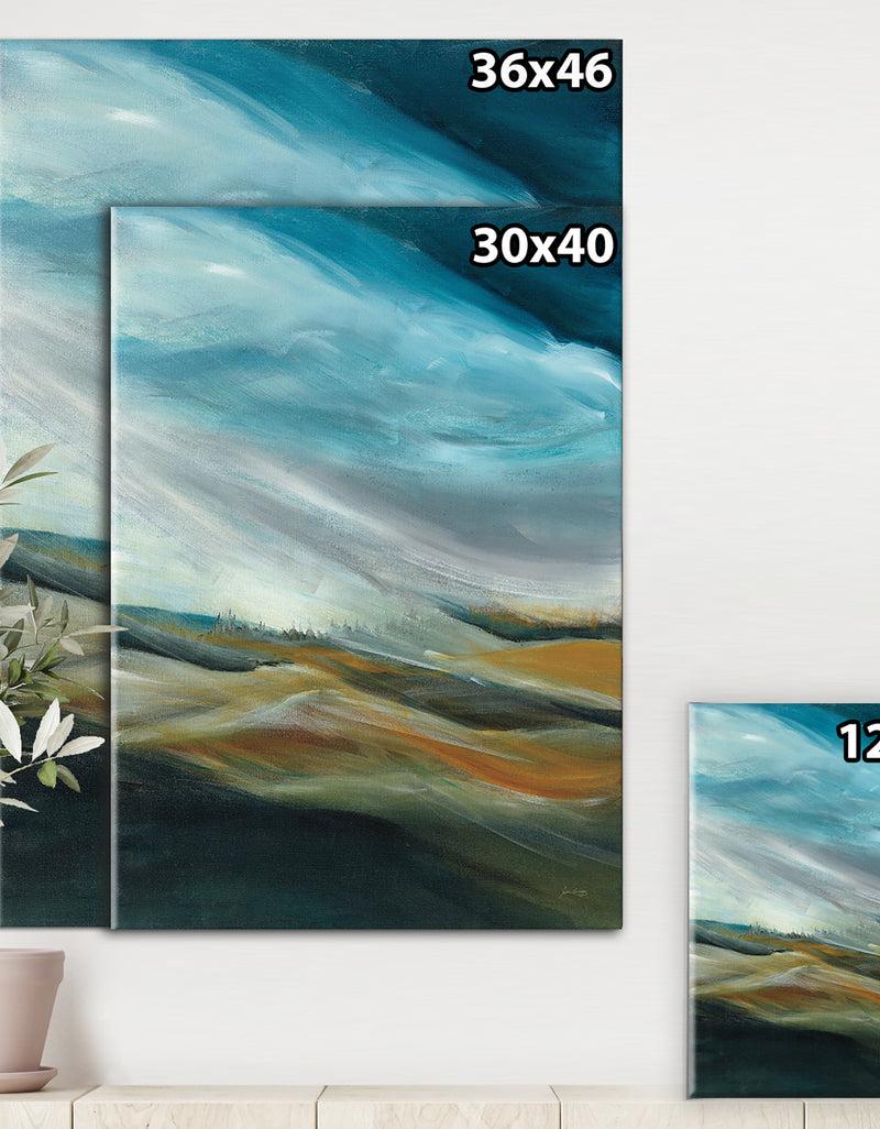 DesignQ Watercolor Desert Storm Abstract Blue - Cottage Premium Canvas Wall Art