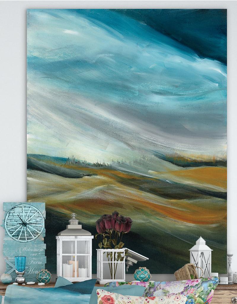 DesignQ Watercolor Desert Storm Abstract Blue - Cottage Premium Canvas Wall Art