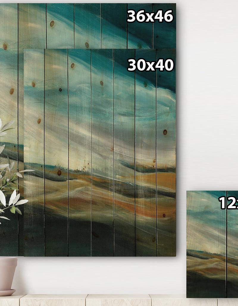 DesignQ Watercolor Desert Storm Abstract Blue - Cottage Print On Natural Pine Wood