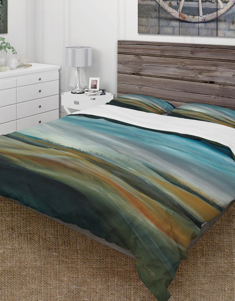 DesignQ Watercolor Desert Storm Abstract Blue - Farmhouse Duvet Cover Set