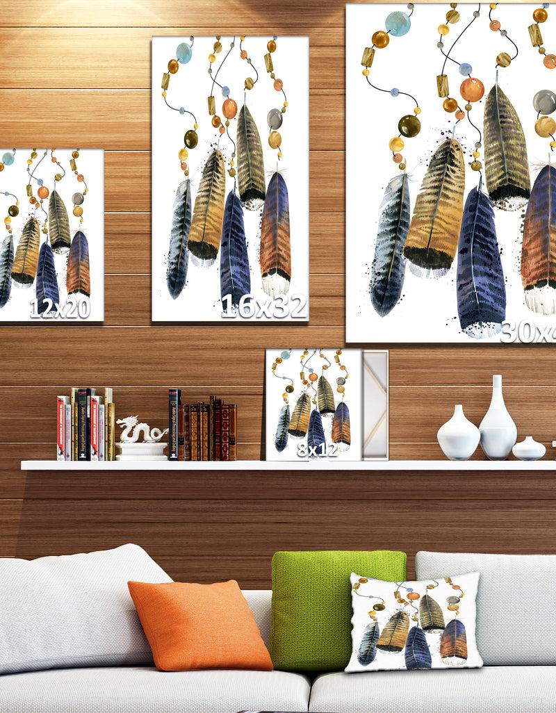 DesignQ Watercolor Feathers Set. - Animals Painting Print On Wrapped Canvas