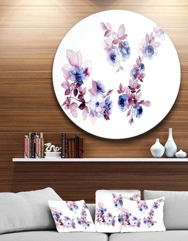 DesignQ Watercolor Flowers - Floral Glossy Large Disk Metal Wall Art