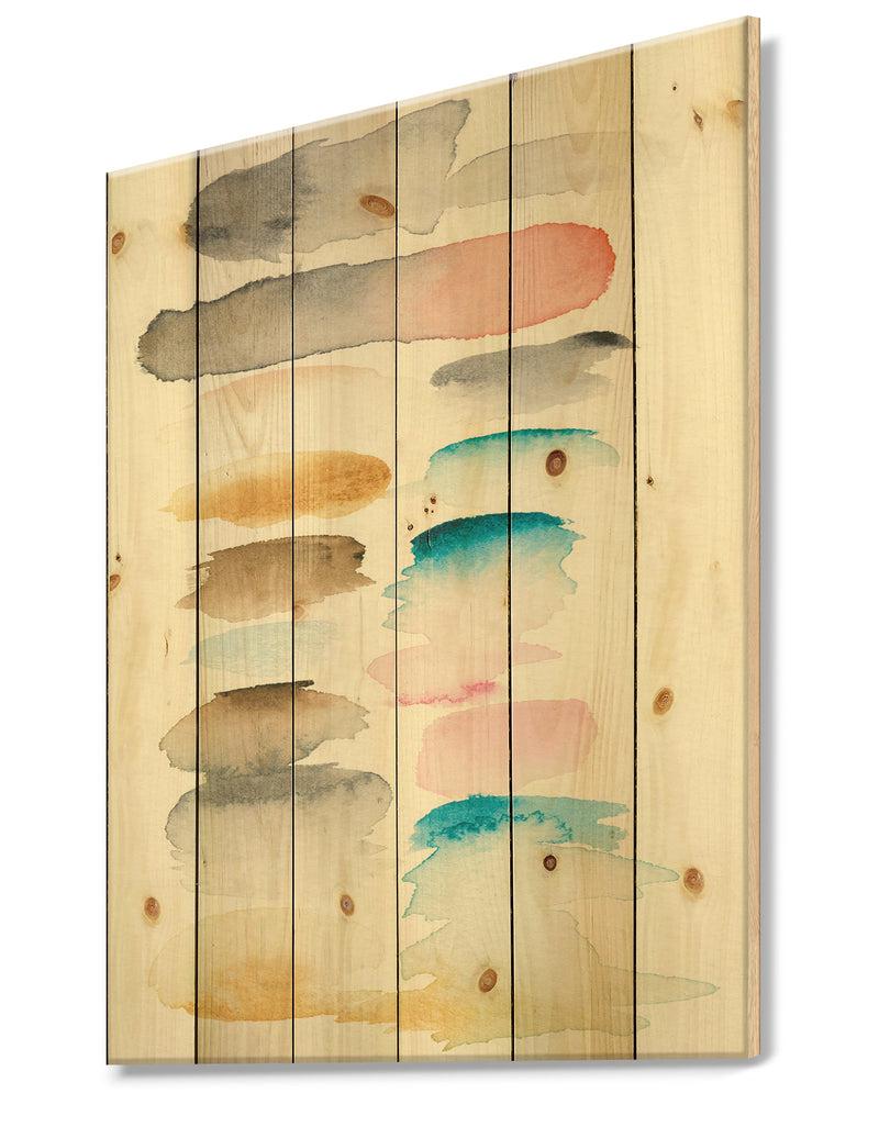 DesignQ Watercolor Geometric Swatch Element I - Mid-Century Modern Print On Natural Pine Wood