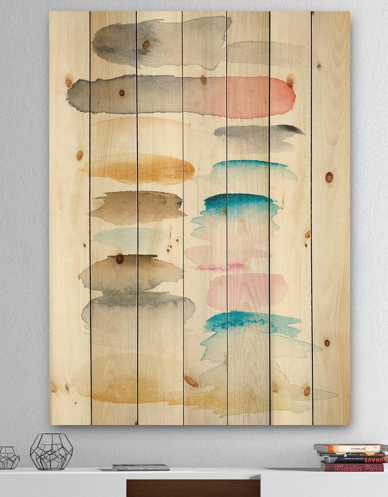 DesignQ Watercolor Geometric Swatch Element I - Mid-Century Modern Print on Natural Pine Wood