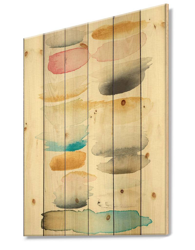 DesignQ Watercolor Geometric Swatch Element II - Mid-Century Modern Print On Natural Pine Wood