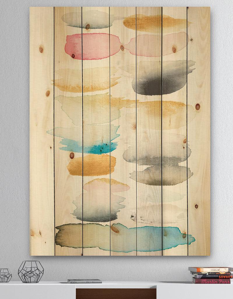DesignQ Watercolor Geometric Swatch Element II - Mid-Century Modern Print on Natural Pine Wood