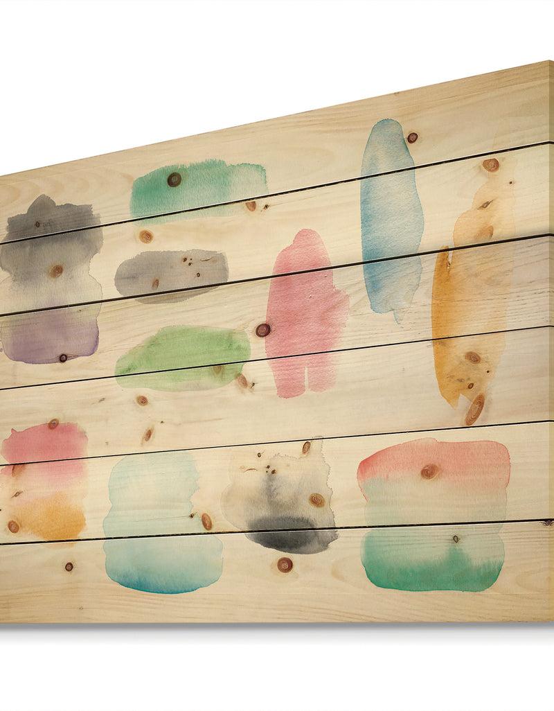 DesignQ Watercolor Geometric Swatch Element III - Mid-Century Modern Print On Natural Pine Wood
