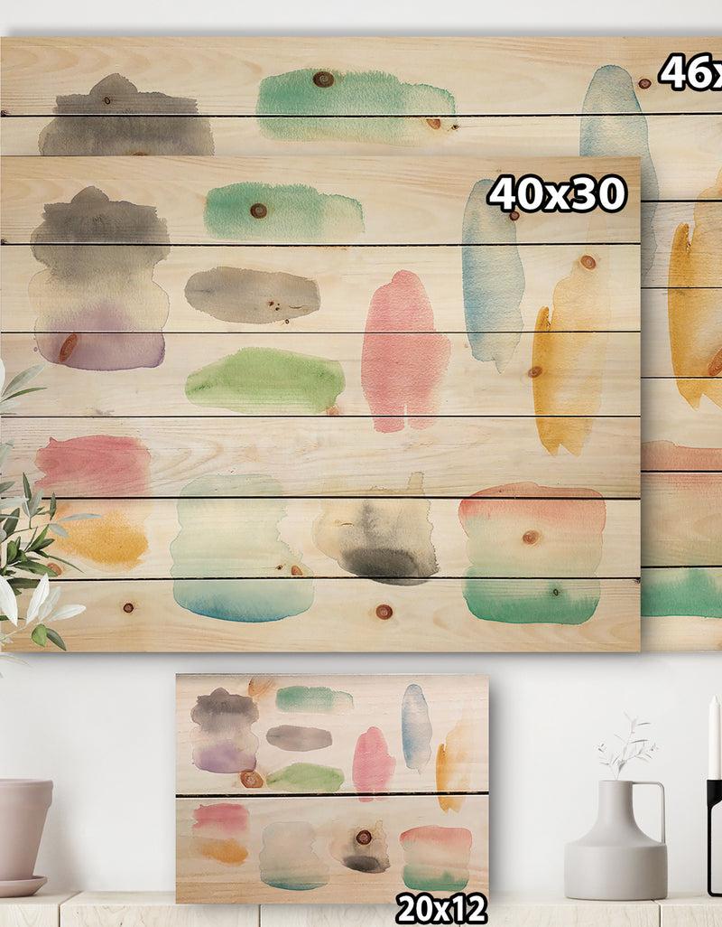 DesignQ Watercolor Geometric Swatch Element III - Mid-Century Modern Print On Natural Pine Wood