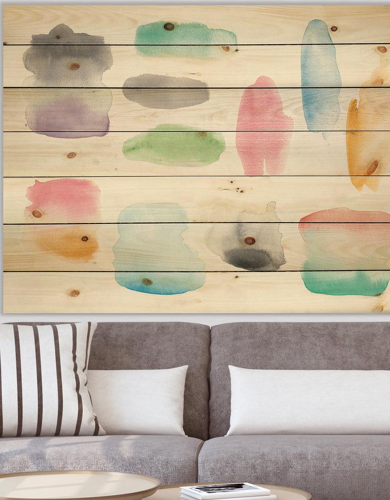 DesignQ Watercolor Geometric Swatch Element III - Mid-Century Modern Print on Natural Pine Wood