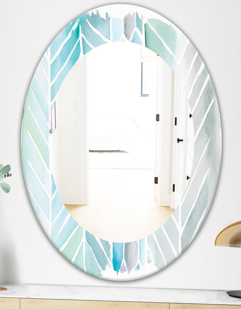 DesignQ Watercolor Geometric Swatch Element IV - Mid-Century Mirror - Frameless Oval Or Round Wall Mirror