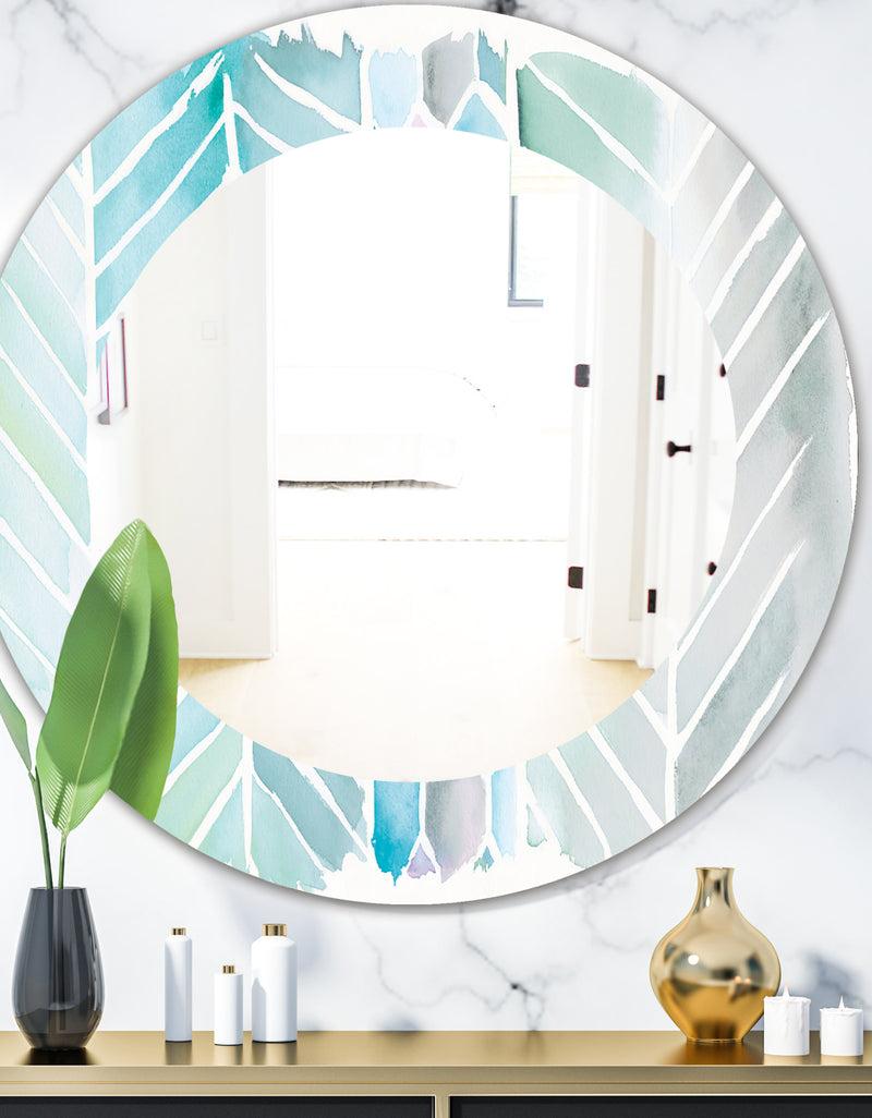 DesignQ Watercolor Geometric Swatch Element IV - Mid-Century Mirror - Frameless Oval or Round Wall Mirror