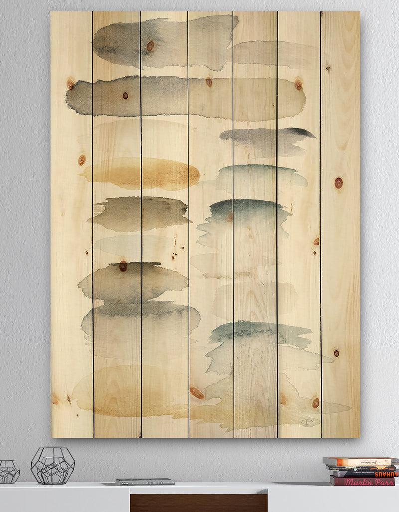 DesignQ Watercolor Geometric Swatch Element VI - Mid-Century Modern Transitional Print on Natural Pine Wood
