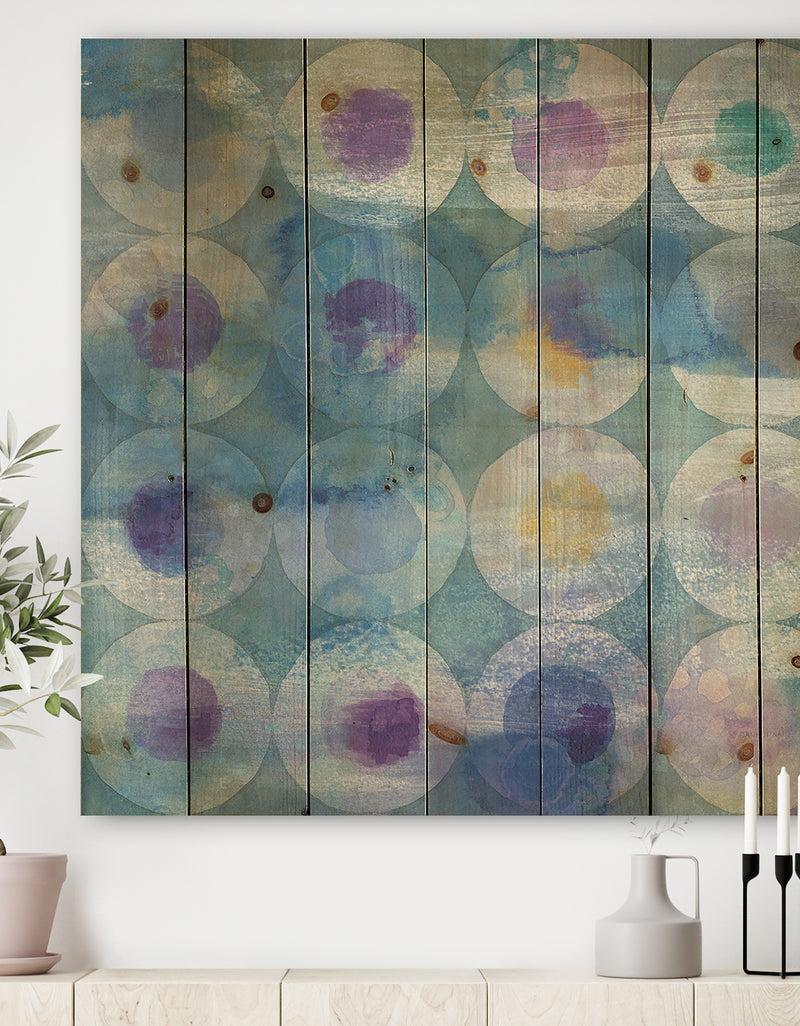 DesignQ Watercolor Geometrical Circles I - Mid-Century Modern Print on Natural Pine Wood