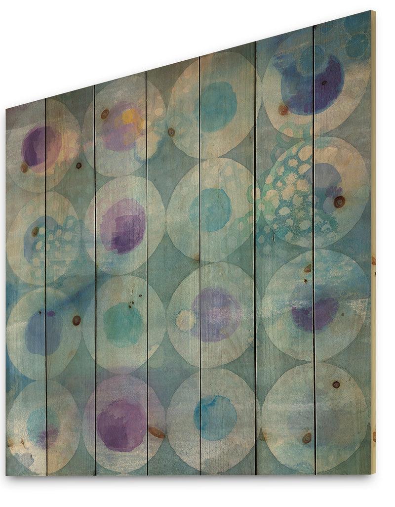 DesignQ Watercolor Geometrical Circles II - Mid-Century Modern Print On Natural Pine Wood