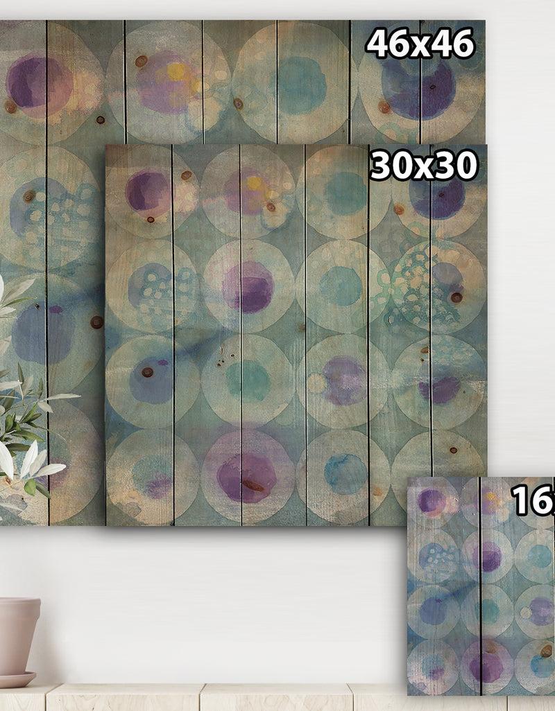 DesignQ Watercolor Geometrical Circles II - Mid-Century Modern Print On Natural Pine Wood