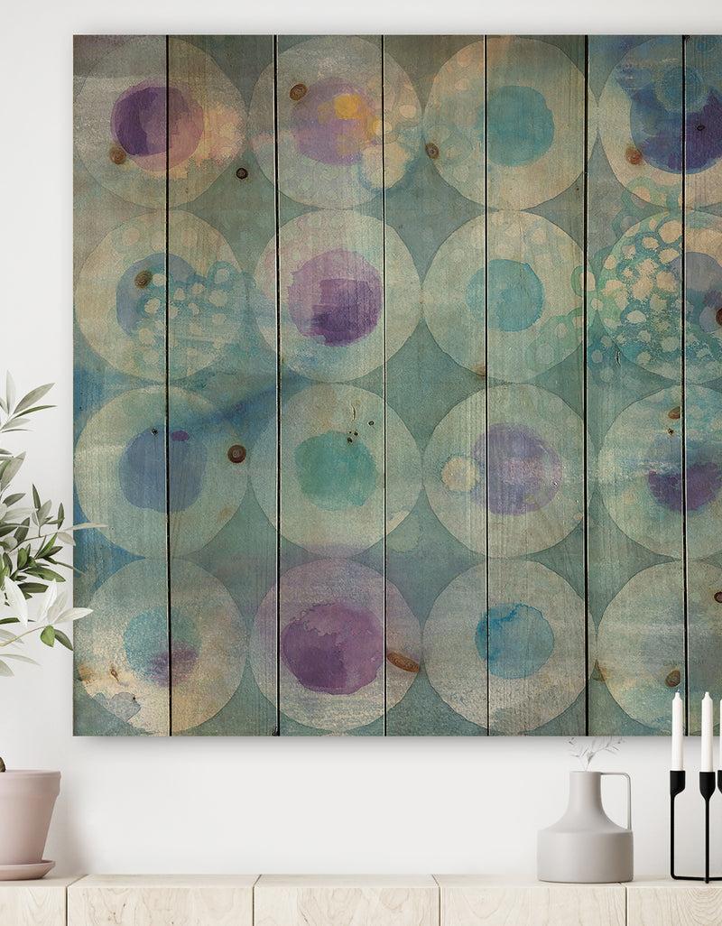 DesignQ Watercolor Geometrical Circles II - Mid-Century Modern Print on Natural Pine Wood