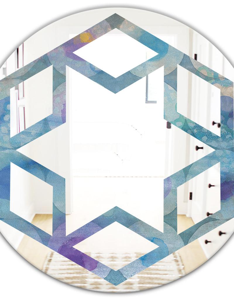 DesignQ Watercolor Geometrical Circles II - Modern Round Or Oval Wall Mirror - Hexagon Star
