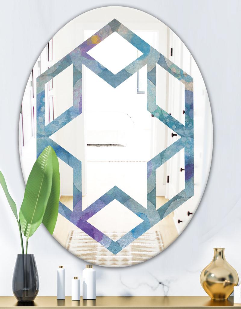 DesignQ Watercolor Geometrical Circles II - Modern Round Or Oval Wall Mirror - Hexagon Star