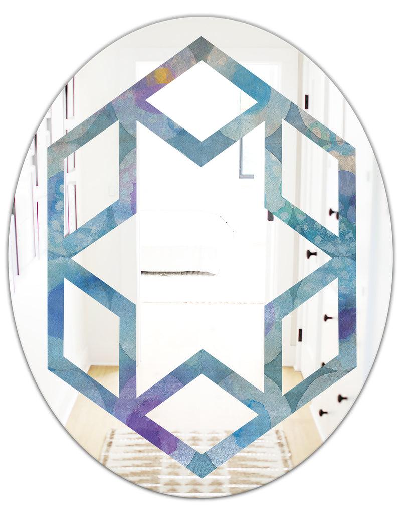 DesignQ Watercolor Geometrical Circles II - Modern Round Or Oval Wall Mirror - Hexagon Star