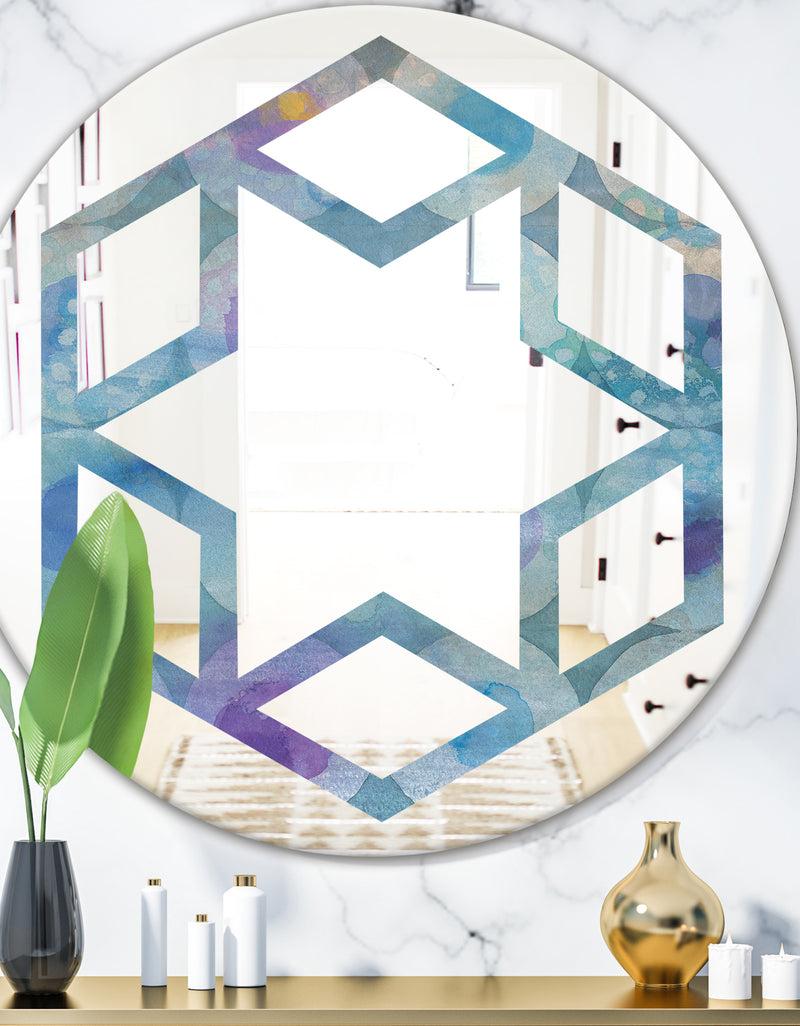 DesignQ Watercolor Geometrical Circles II - Modern Round or Oval Wall Mirror - Hexagon Star