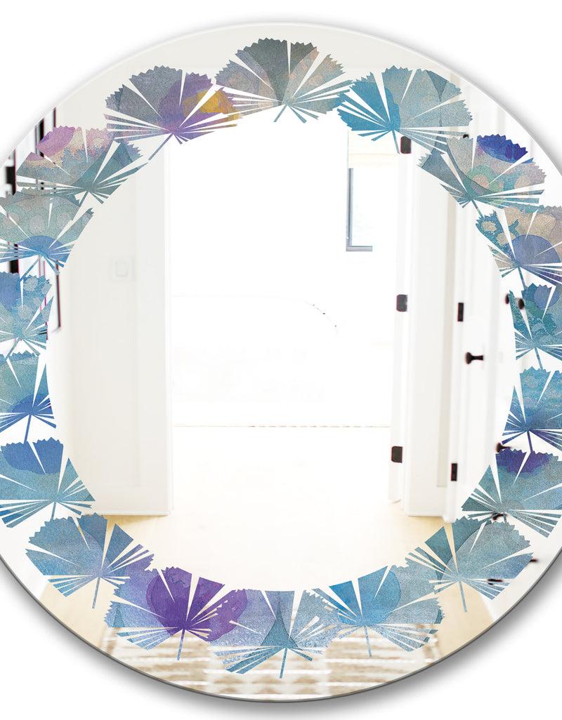 DesignQ Watercolor Geometrical Circles II - Modern Round Or Oval Wall Mirror - Leaves