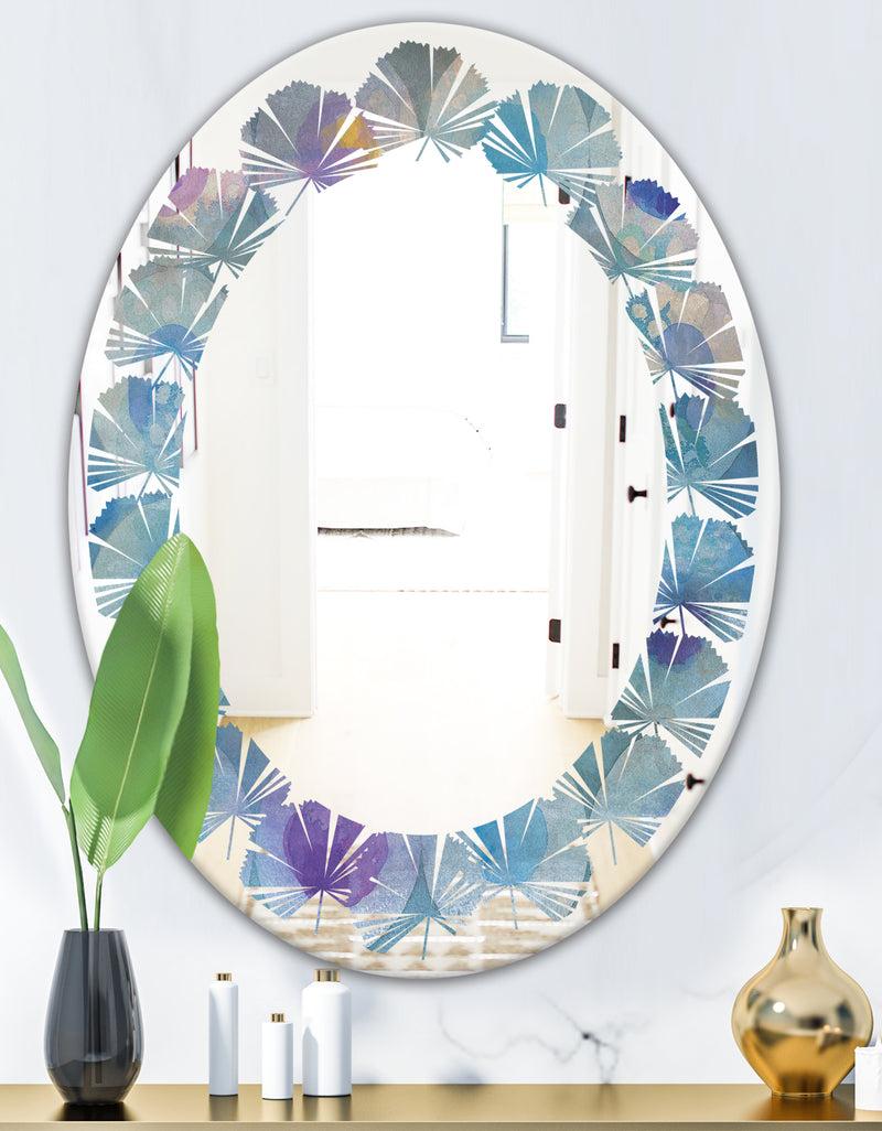 DesignQ Watercolor Geometrical Circles II - Modern Round Or Oval Wall Mirror - Leaves