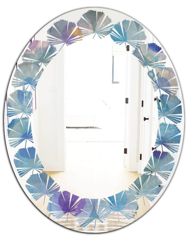 DesignQ Watercolor Geometrical Circles II - Modern Round Or Oval Wall Mirror - Leaves