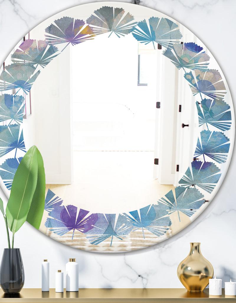 DesignQ Watercolor Geometrical Circles II - Modern Round or Oval Wall Mirror - Leaves