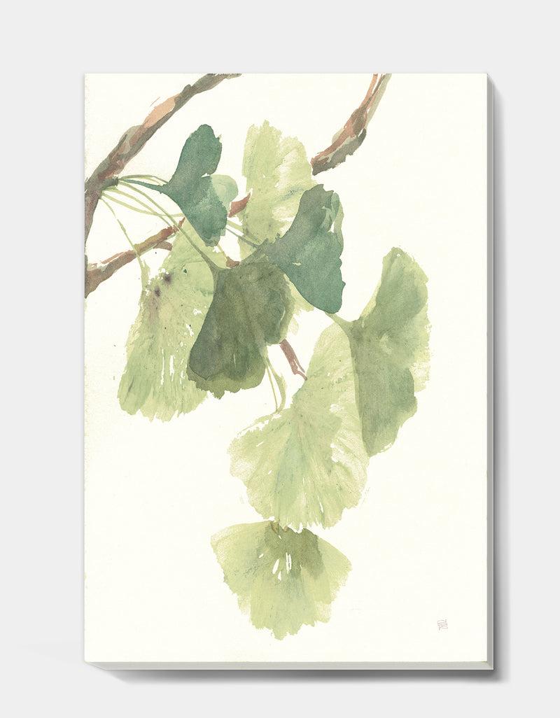 DesignQ Watercolor Gingko Leaves I - Cabin & Lodge Gallery-wrapped Canvas