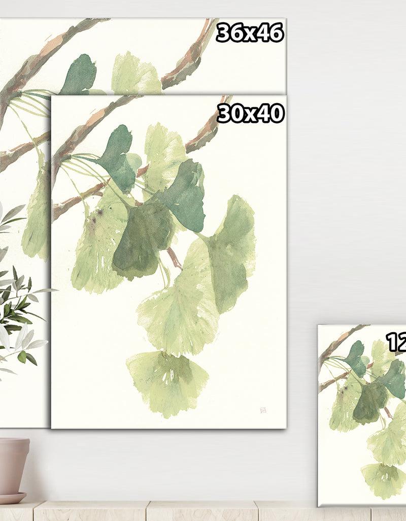 DesignQ Watercolor Gingko Leaves I - Cabin & Lodge Gallery-wrapped Canvas