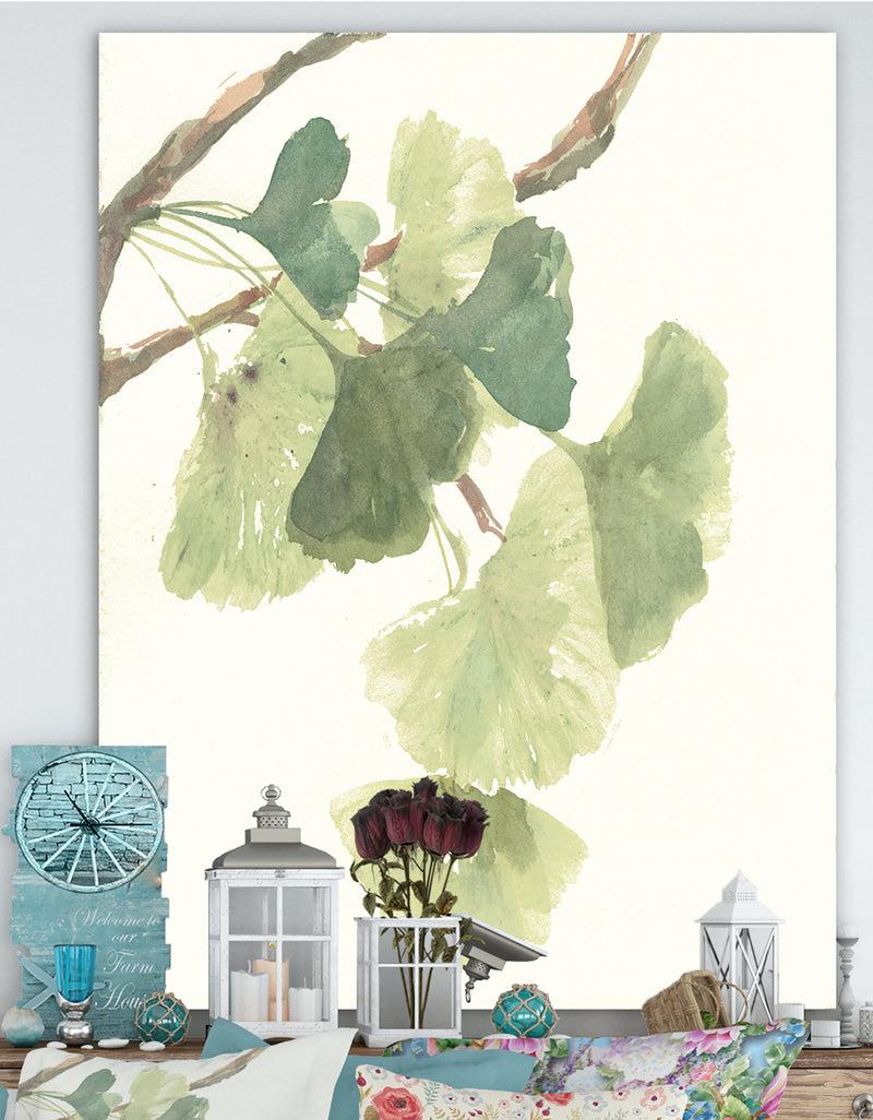 DesignQ Watercolor Gingko Leaves I - Cabin & Lodge Gallery-wrapped Canvas