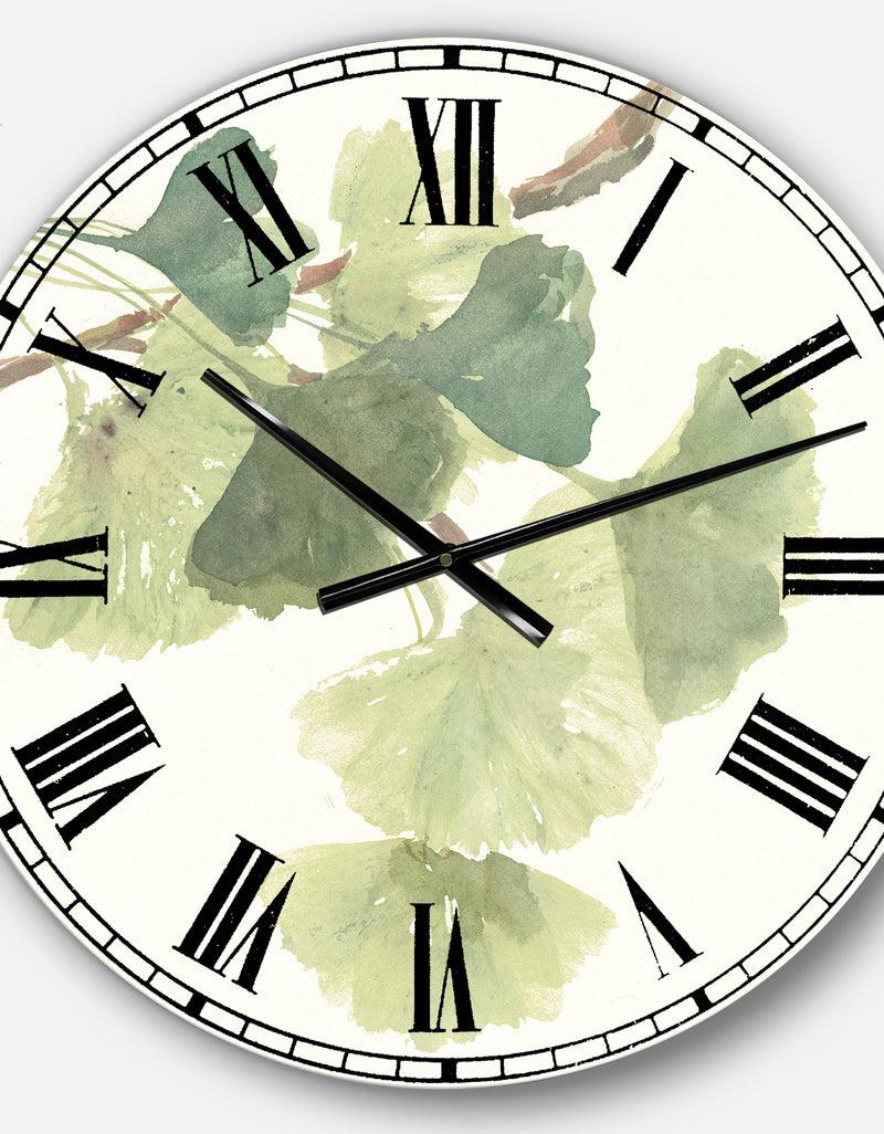 DesignQ Watercolor Gingko Leaves I - Cabin & Lodge Large Wall CLock