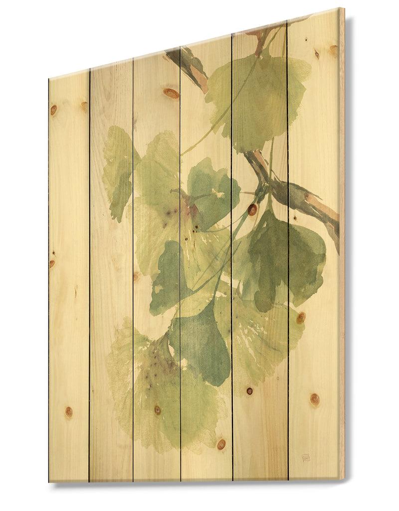 DesignQ Watercolor Gingko Leaves II - Cabin & Lodge Print On Natural Pine Wood