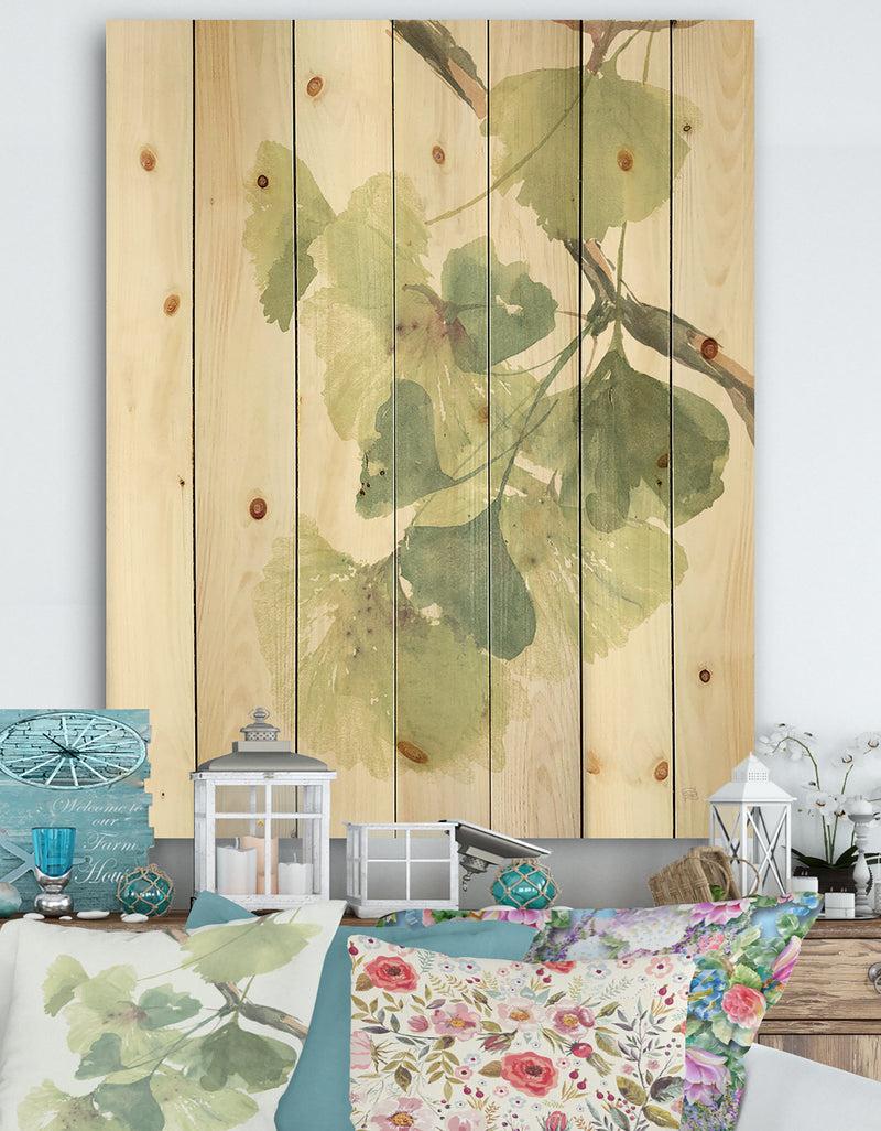 DesignQ Watercolor Gingko Leaves II - Cabin & Lodge Print on Natural Pine Wood