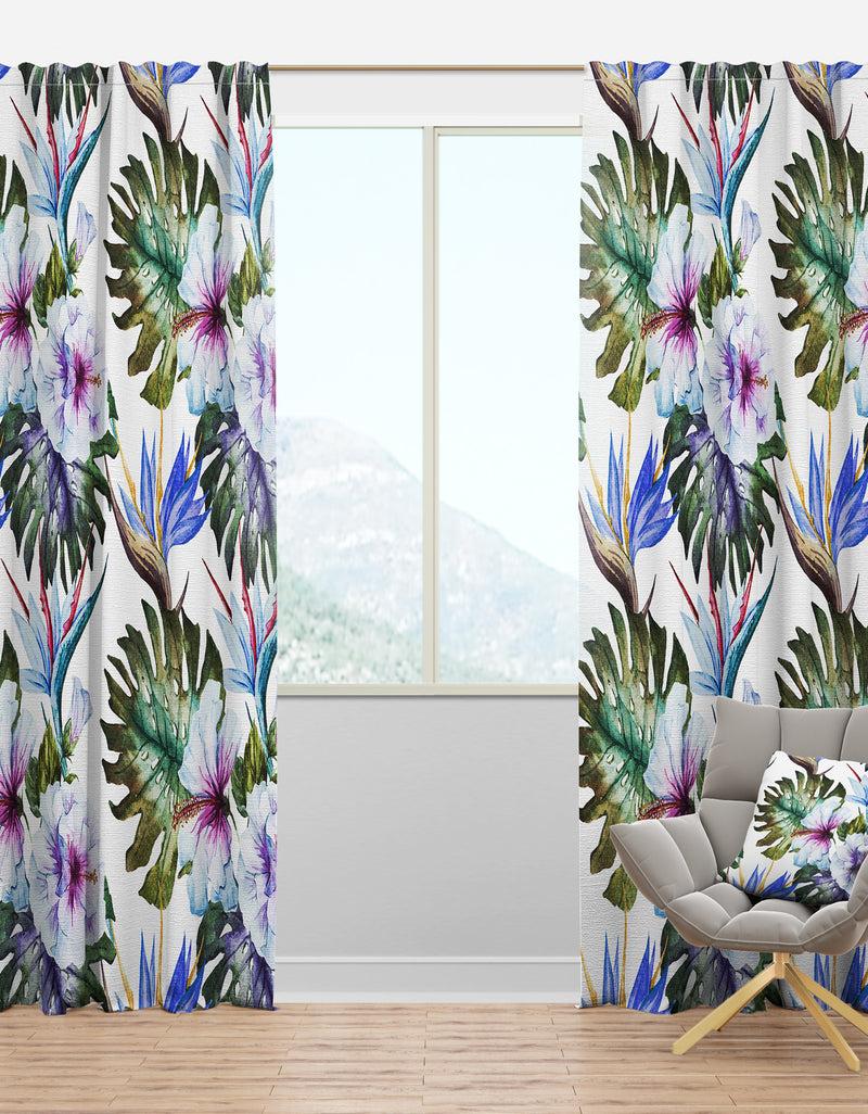 DesignQ Watercolor Hibiscus Patterns - Tropical Curtain Panels