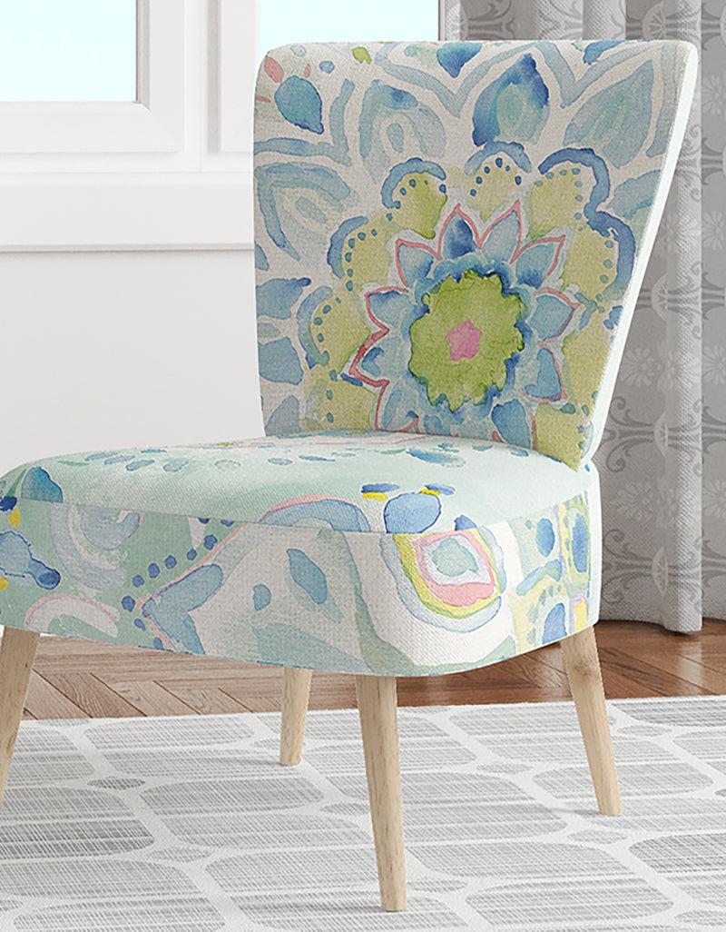 DesignQ Watercolor Mandalas III - Upholstered Floral Accent Chair