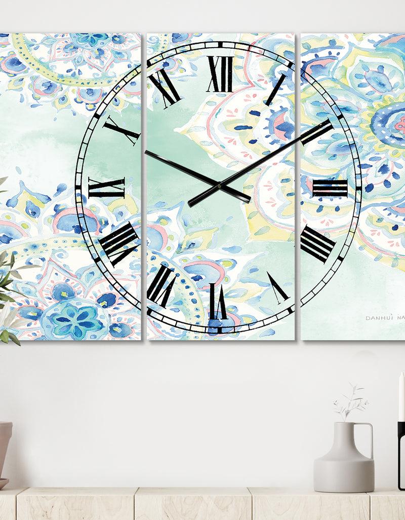 DesignQ Watercolor mandalas IV - Cottage 3 Panels Large Wall CLock