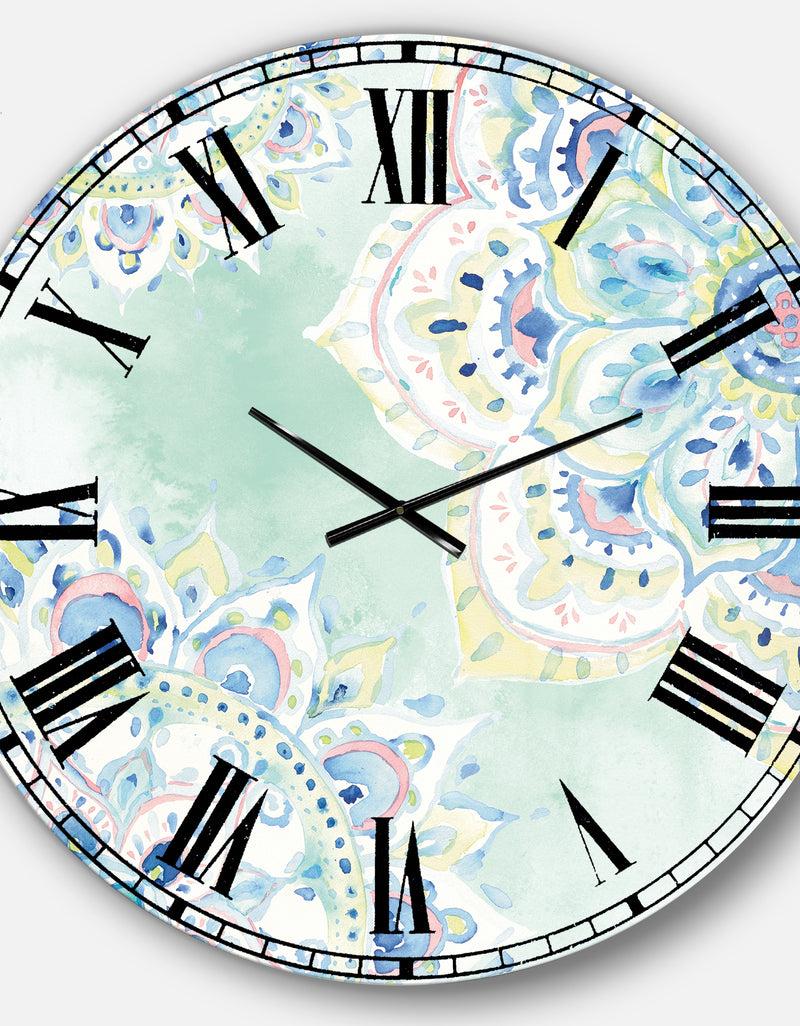 DesignQ Watercolor Mandalas IV - Floral & Botanical Large Wall CLock