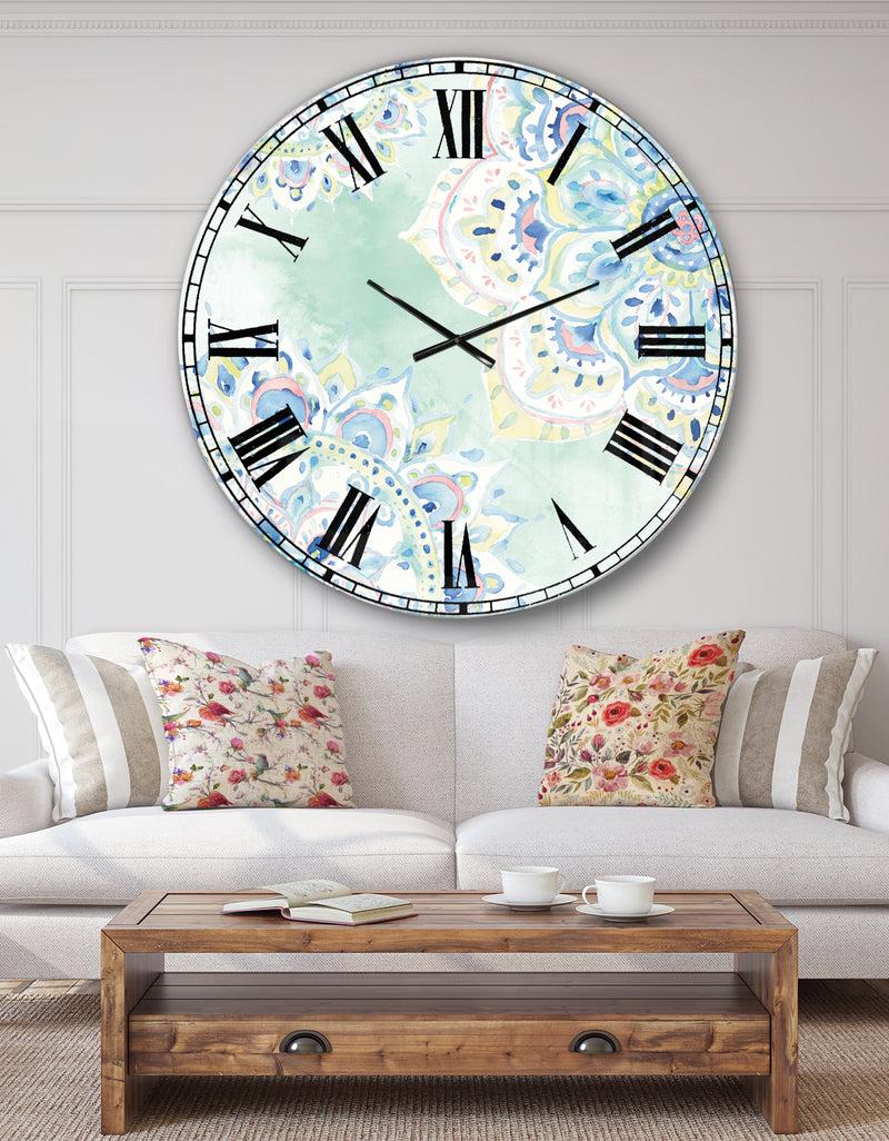 DesignQ Watercolor mandalas IV - Floral & Botanical Large Wall CLock