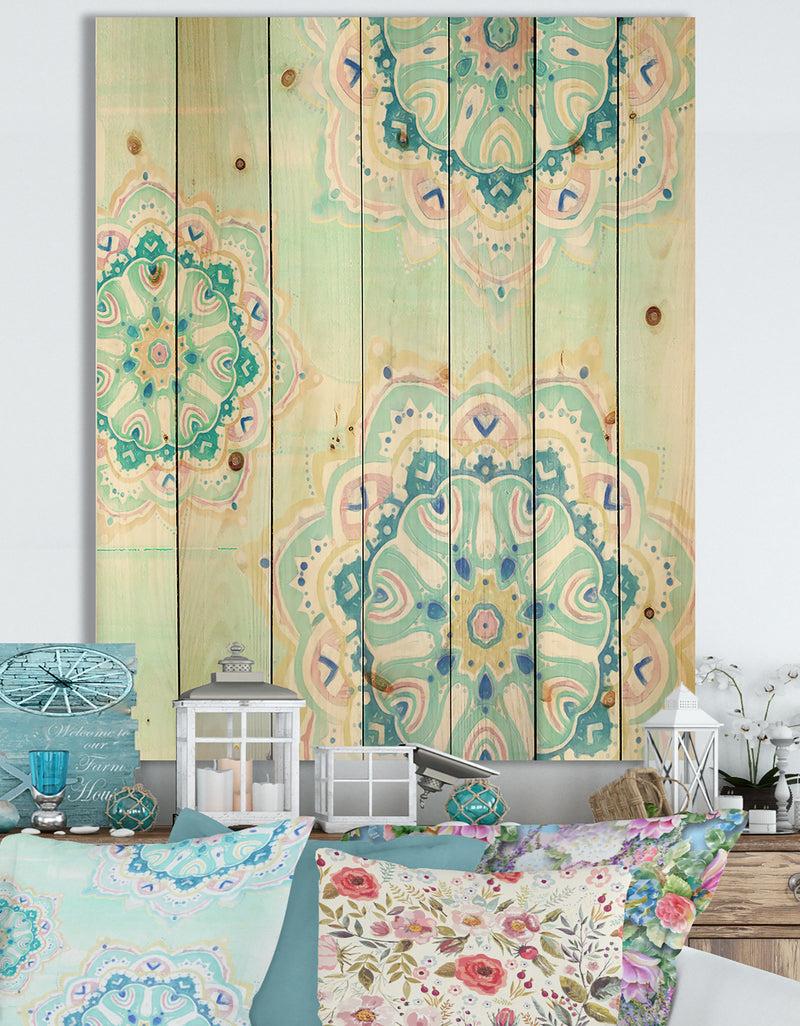 DesignQ Watercolor mandalas IV - Floral & Botanical Print on Natural Pine Wood